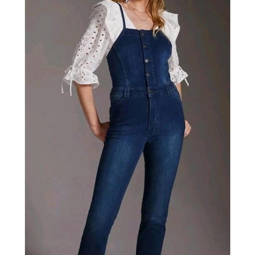 Pilcro by Anthropologie Button Down Denim Jumpsuit 27P Blue